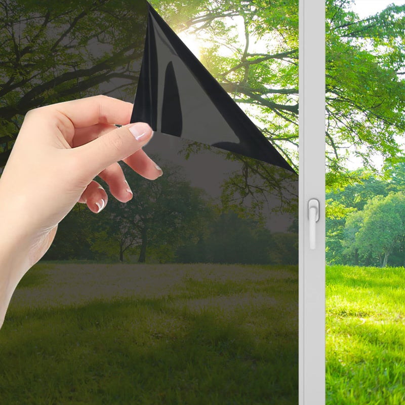 Lmlpt One Way Privacy Window Film See Out Not in Sun Blocking Windows Tint for Home Heat Control Dark Glass Tinting Films Self-Adhesive Anti UV Mirror Door Coverings Sticker,Magic Black,23.6X196.85in - Image 1